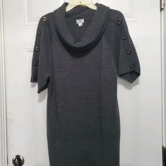 Worthington Cowl Neck Short Sleeved Gray Sweater - Picture 1 of 14